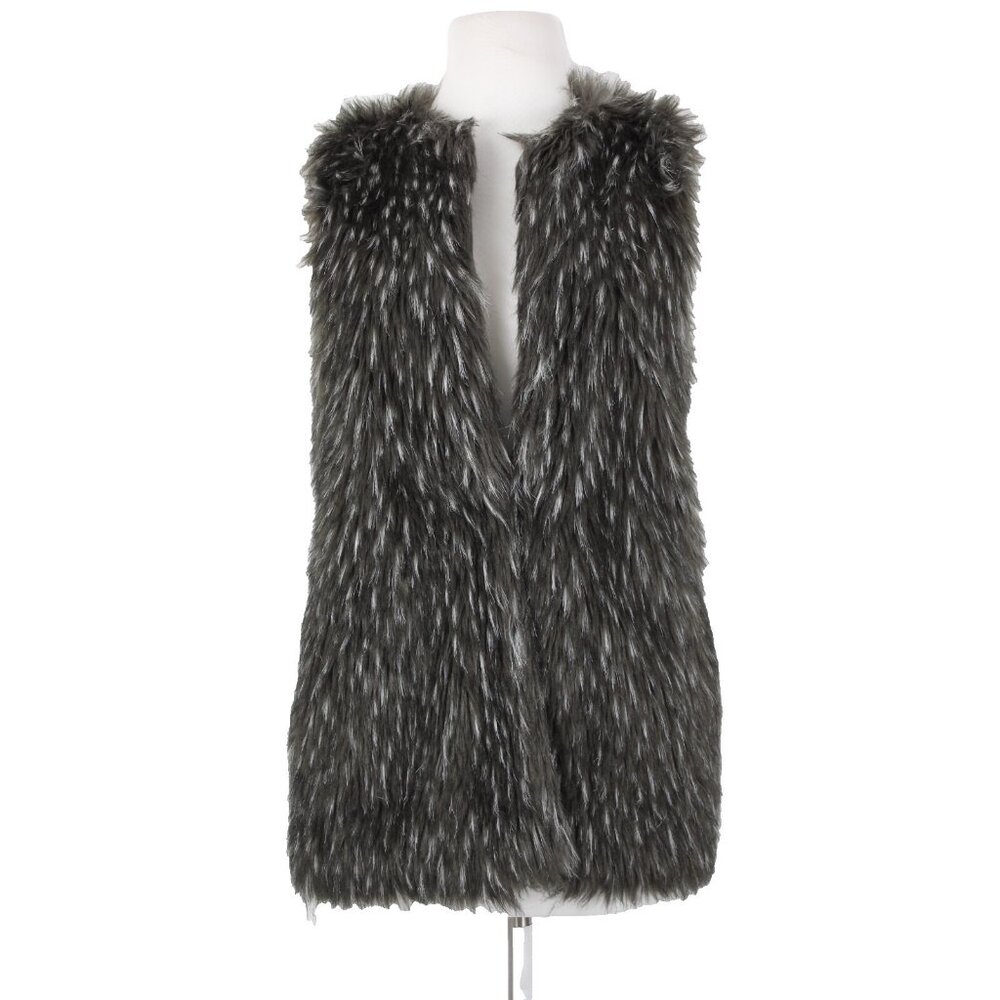 Trouve Sz XS Gray Black Faux Fur Sleeveless Lined Acrylic Polyester Vest